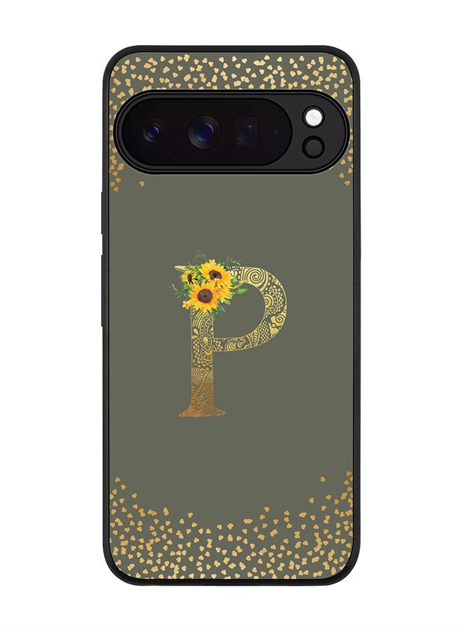 For Google Pixel 10 Pro XL Case,Slim fit Camera Protection, Shockproof Thin Phone cover  - Custom Floral Monogram - P  (Olive Green )